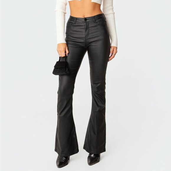 BACKSTAGE Legs for Miles Uber Stretchy Faux Vegan Leather Matte Flare Pants - Picture 1 of 15